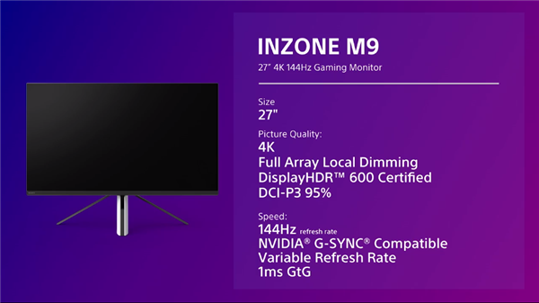 索尼新品牌INZONE推出4K144Hz电竞显示器：国行今晚就来
