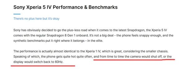 老外上手索尼Xperia 5 IV：手机经常很热 屏幕降为60Hz