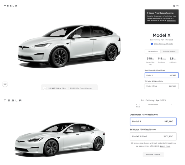 特斯拉Model S和Model X三次降價後
，首次漲價2500美元！