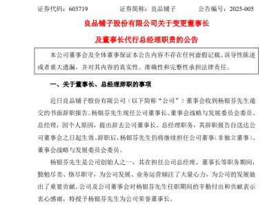 良品铺子董事长杨银芬请辞，业绩预亏背后有何新动向？