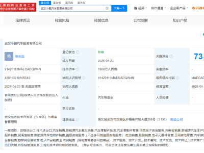 小鹏在武汉成立汽车贸易新公司 注册资本1000万