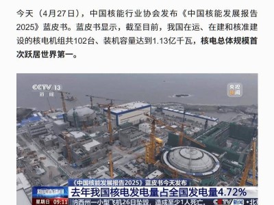 中国核电规模登顶全球，1.13亿千瓦装机容量彰显实力