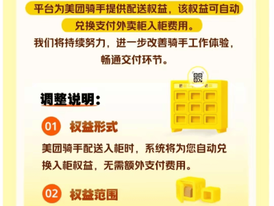 美团骑手福利！5月1日起外卖柜使用费全免