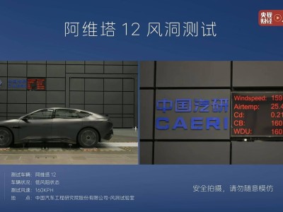 阿维塔12风洞实测：不同配置下时速120-160km风阻系数最低至0.217