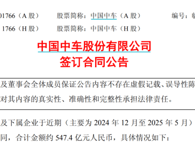 中国中车斩获547亿大单，新能源业务加速跑马圈地！