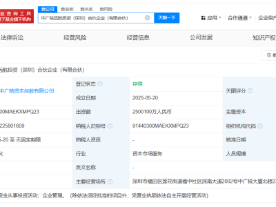 中国国新携手中广核，深圳新设合伙企业，出资总额高达250.01亿！