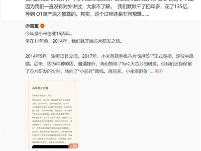 雷军透露：小米大芯片研发四年耗资135亿，过程远比想象艰难
