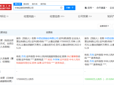 中信证券投资公司减资至130亿 降幅约24%