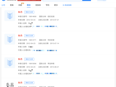 朱丹名字竟成商标申请热点
