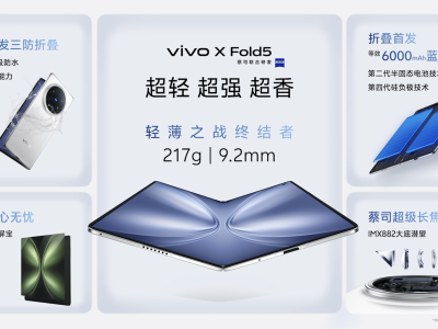 vivo X Fold5发布：全球最轻大折叠旗舰，三防续航影像全面升级