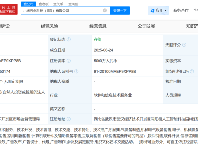 小米在武汉成立云创科技公司 注册资本5000万