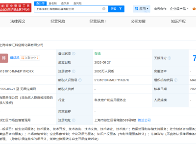徐家汇科创孵化器公司登记成立  注册资本2000万