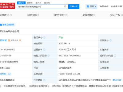 海尔集团财务公司注册资本大增43%，跃升至100亿元