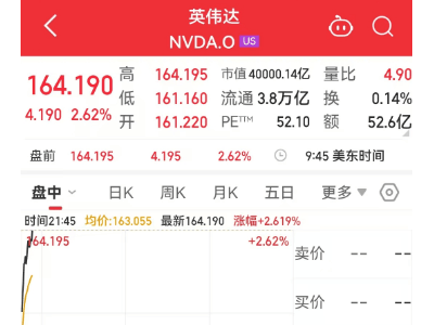 英伟达市值破4万亿美元大关，创历史新高！