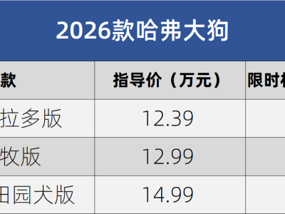 2026款哈弗大狗上市：指导价12.39万起，限时享2.5万补贴，越野新选择