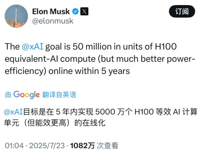 马斯克xAI筹巨资，剑指五年5000万块H100等效算力，领跑AI军备竞赛