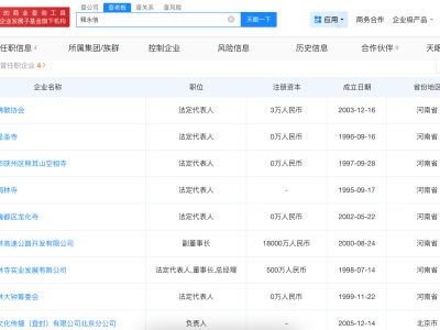 释永信名下多家企业被吊销或注销