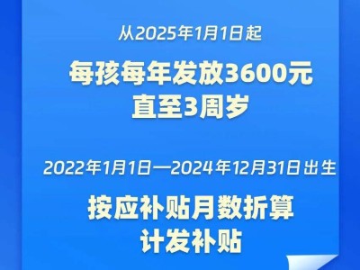 国家育儿补贴新政策：每孩每年3600元，个税全免！