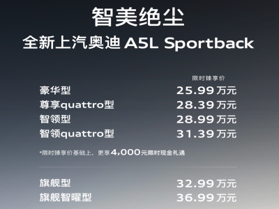 奥迪A5L Sportback上市，25.99万起售，详解六款车型配置差异