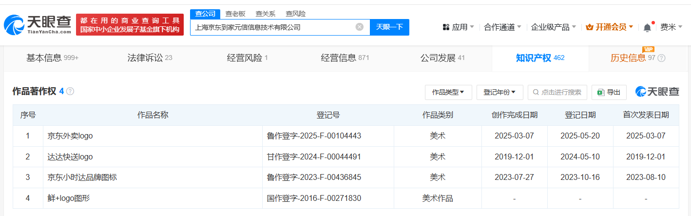 京东登记京东外卖logo作品著作权