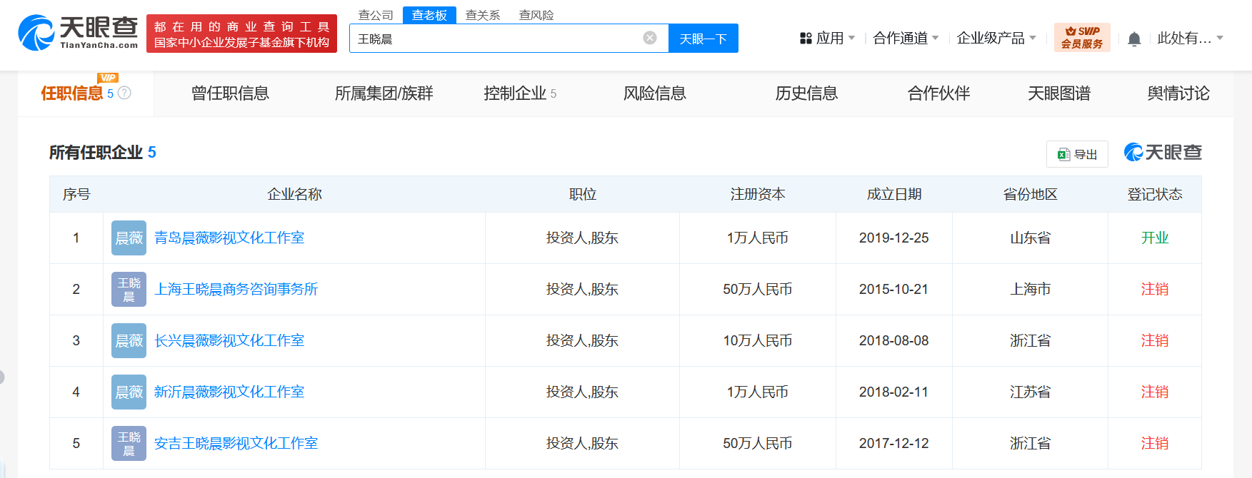 揭秘俞灏明王晓晨商业版图  俞灏明已在王晓晨老家成立工作室  俞灏明青岛工作室叫晨霄  王晓晨俞灏明工作室分别叫晨薇晨霄