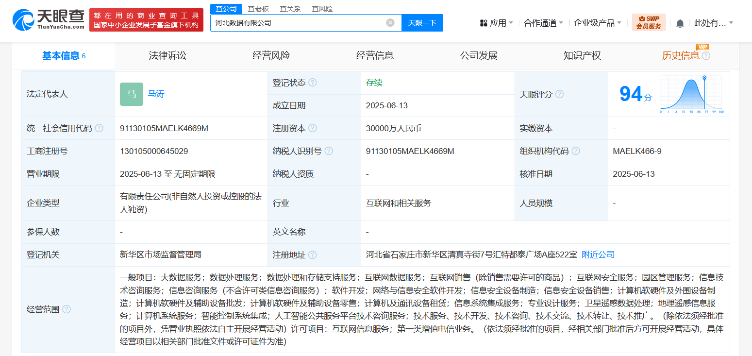 河北3亿成立数据公司 含大数据及AI相关业务