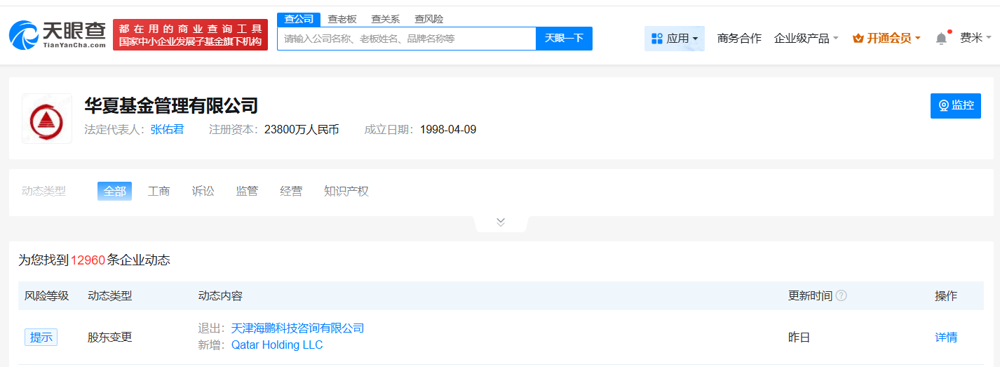 卡塔尔控股公司入股华夏基金