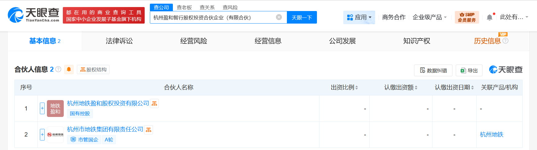 杭州地铁集团成立智行股权投资合伙企业 出资额10亿