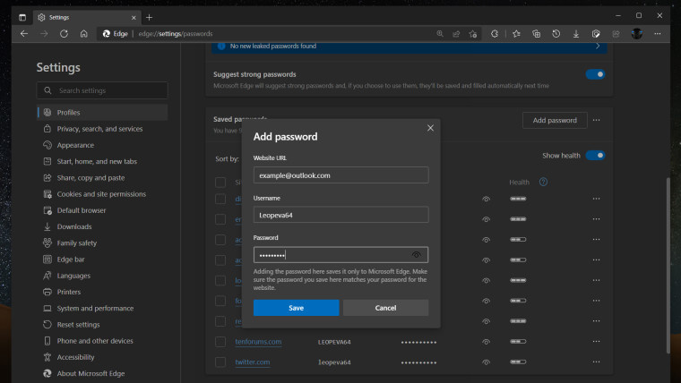 You can now manually add passwords to Edge Canary