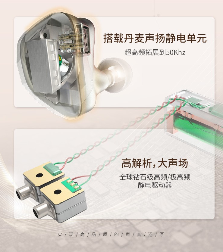 耳机单元、六边形纹路,产品目前已有现货开售。需要搭配大电流前端进行驱动。银灰色