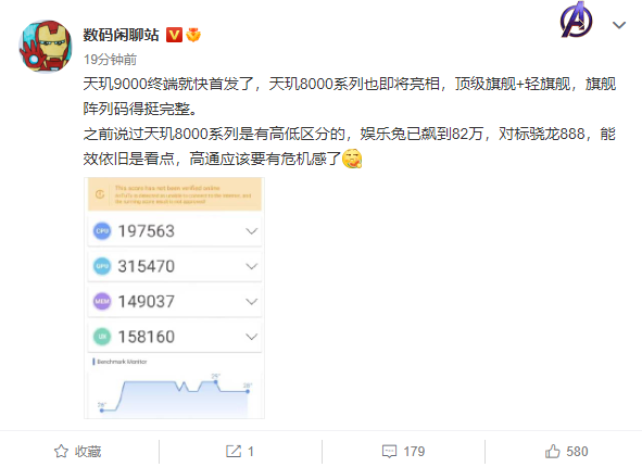 联发科轻旗舰天玑8000系列跑分首曝:82万灭掉骁龙888