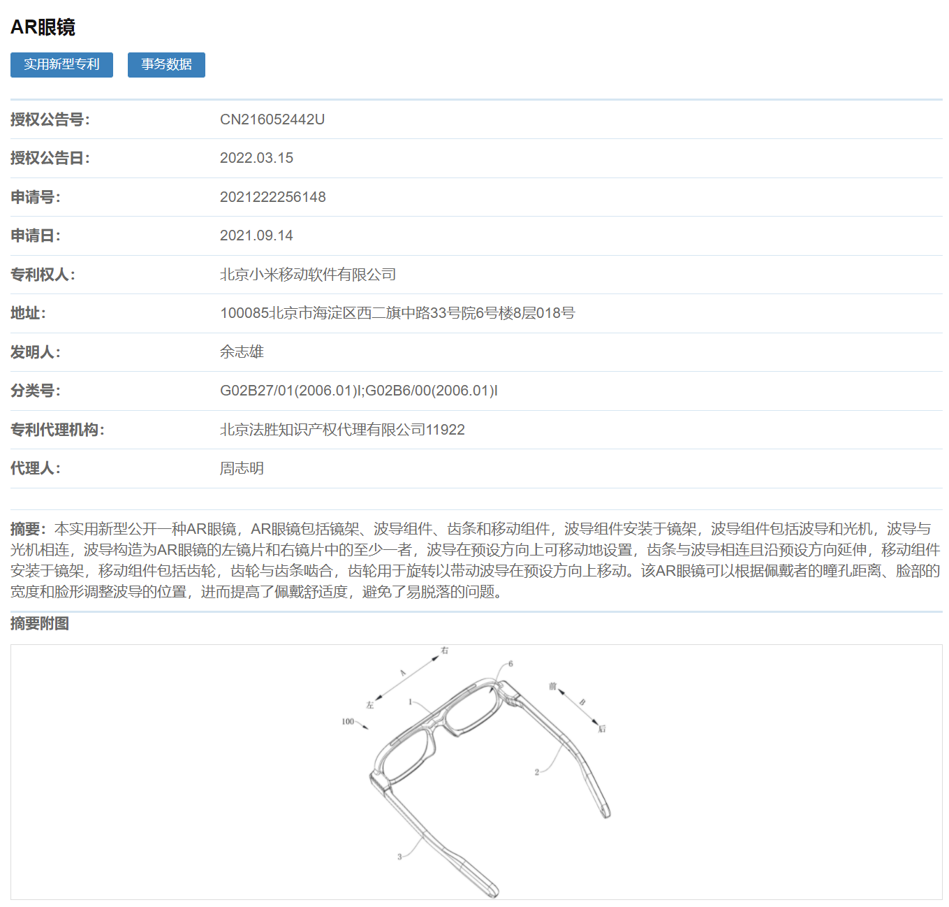 “AR 眼镜”专利