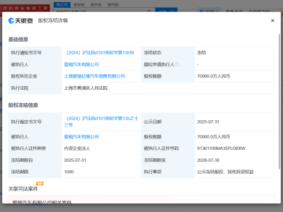爱驰汽车7亿股权遭冻结，资金困境还是法律风波？