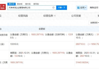 大窑汽水母公司天津卓信企业管理公司注册资本激增近20倍，达26亿！