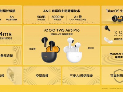 iQOO TWS Air3 Pro 耳机发布：星耀配色+50dB降噪，售价仅需199元