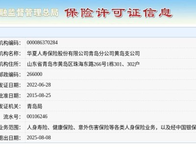 华夏人寿青岛黄岛支公司将于2025年8月8日正式退出市场