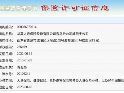 华夏人寿青岛城阳支公司将于2025年8月8日正式退出市场