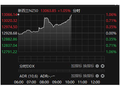新西兰NZ50指数开盘走高，涨幅超1%！