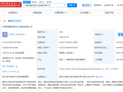 中国联通黑龙江通信公司增资至51.97亿  增幅约998%