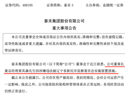 泰禾集团风波不断：董事长黄其森被留置，公司遭证监会处罚