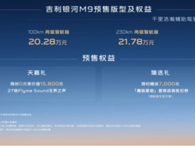 吉利银河M9预售：20万内尽享全尺寸SUV与黑科技，舒适出行新选择
