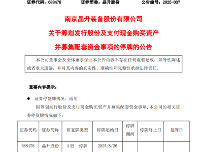 晶升股份筹划重大收购，北京为准成目标，明日停牌引关注！