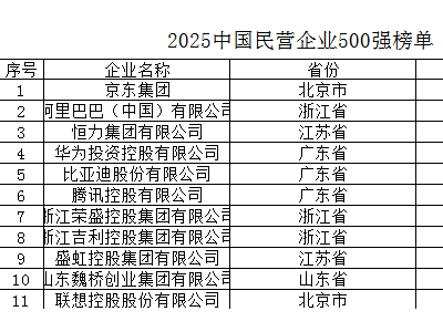2025中国民企500强榜单揭晓，京东阿里恒力领航高质量发展之路