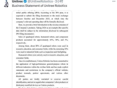 宇树科技预计2025年末提交IPO申请，2024年人形机器人销售额占比达三成