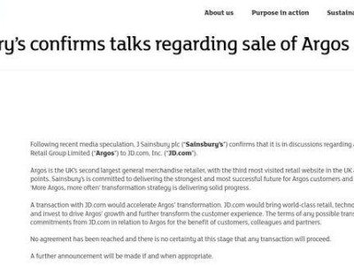 ​英国日用品零售巨头Argos或入京东麾下，森宝利与京东洽谈出售事宜引关注​