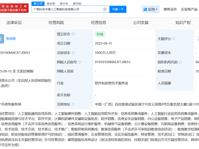 科大讯飞全资布局广西：新设人工智能科技公司，注册资本达五千万