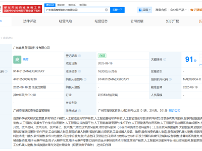 广东省具身智能科技公司登记成立 注册资本1.62亿