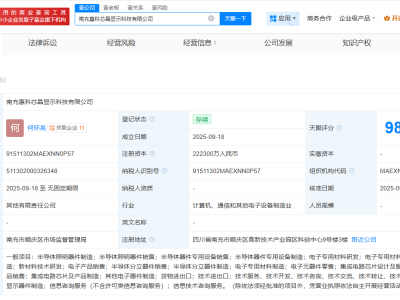 惠科股份等在南充成立芯晶显示科技公司  注册资本22.23亿