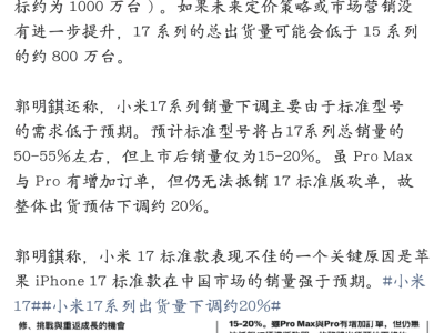 小米17销量引热议：标准版遇冷，Pro背屏成亮点，对标苹果仍路长