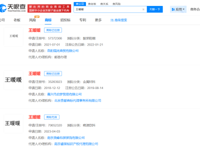多枚王暖暖商标申请已被驳回